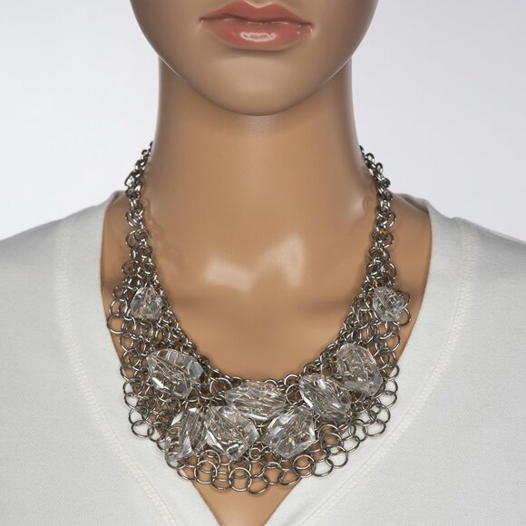 Chains Metal Circles And Clear Large Beads Cosplay Medieval Chainmail Necklace - Picture 2 of 11